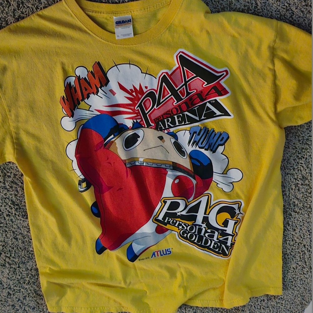 Persona 4 Arena & Golden Teddie Shirt Size XL Yellow Y2k Retro Anime Game
